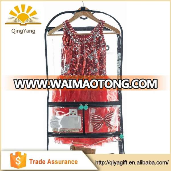 custom dustproof transparent pvc garment bags for gowns with pockets